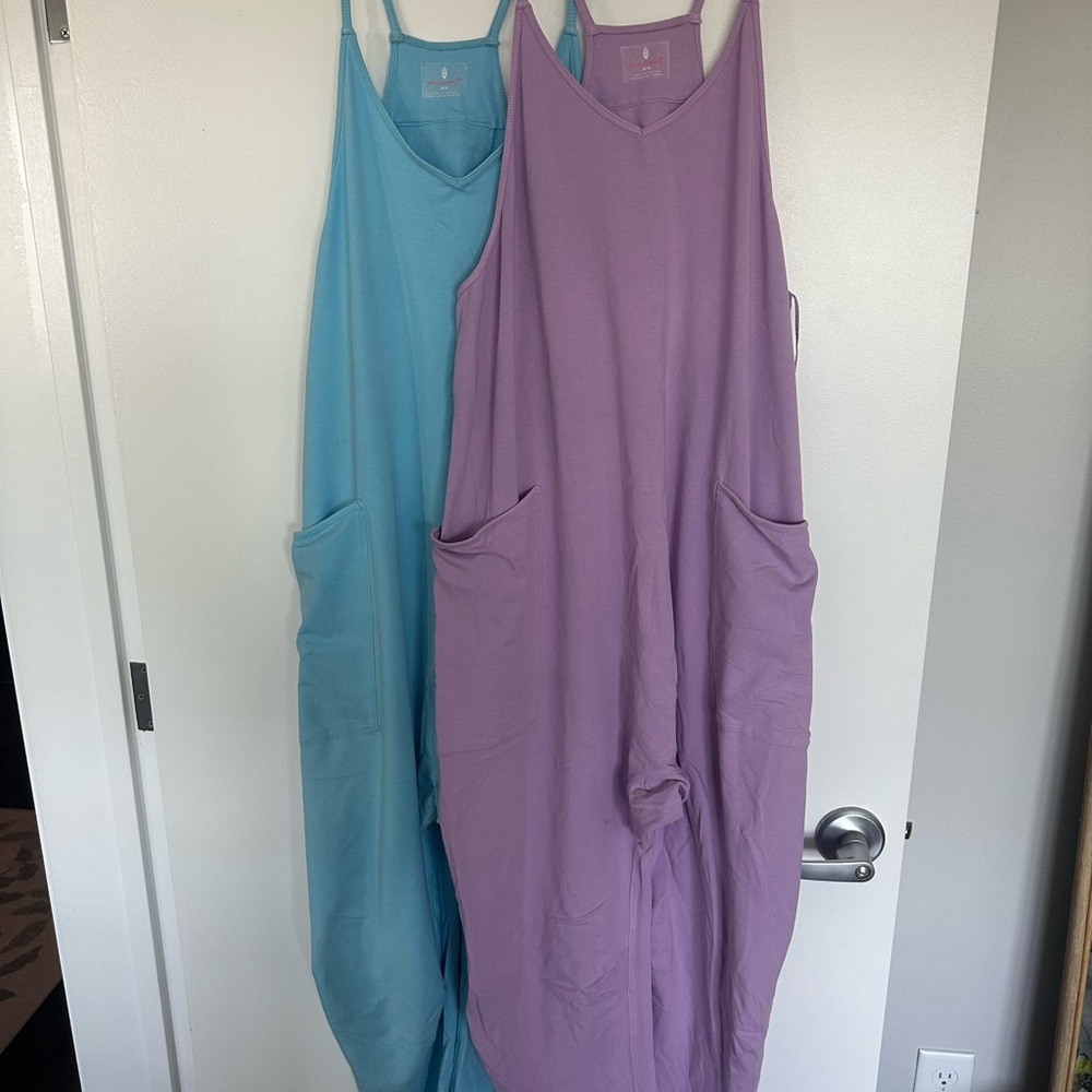 Free People Purple and Blue Sleeveless Jumpsuits